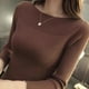 thumbnail image 1 of Women Ribbed Slash Neck Slim Sweater Knitted Long Sleeve Office Sweaters Casual Solid Pullovers For Women 2024 Autumn, 1 of 5