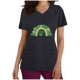 thumbnail image 3 of BiZtdJrK Luck Clover Shirts for Women 2025 St Patrick's Day Short Sleeve Irish Shirts Loose Fit V-Neck Scrubs Tops with Pockets Black L Daily Sales, 3 of 7