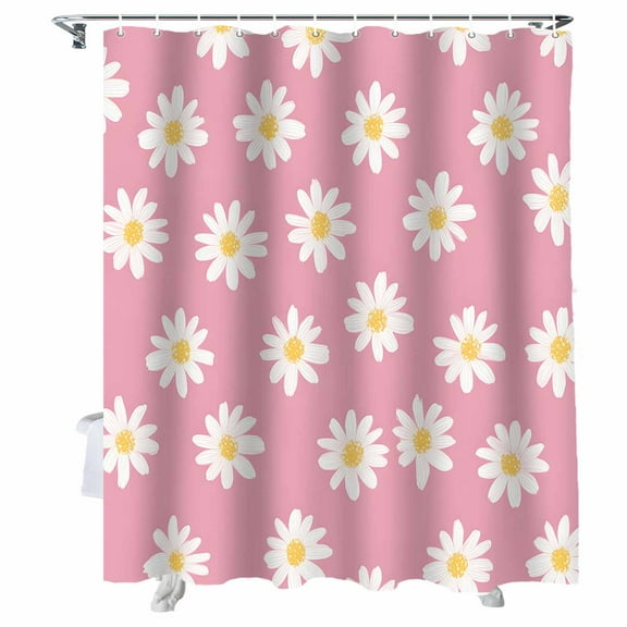 Shower Curtains White Daisies Bath Curtain Pink Background Waterproof Bathroom Shower Curtain Set with Hooks Decoration 36 x 72 Inches