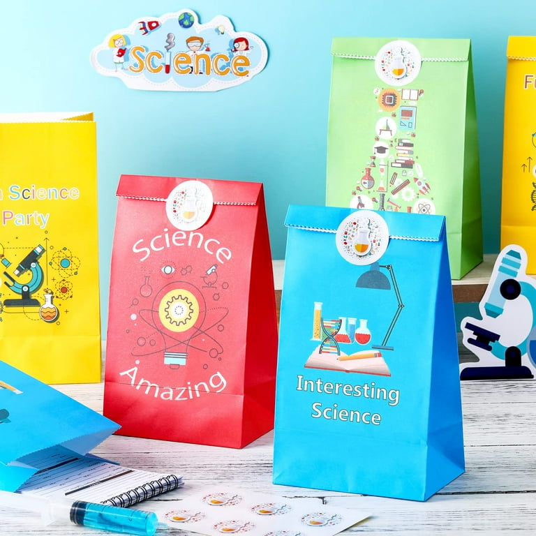 24 Pcs Science Party Favors Candy Bags with Stickers, Science Goodie Gift  Treat Bags, Kids Goodie Bags for Birthday Party Science Party Decorations  School Party Supplies 