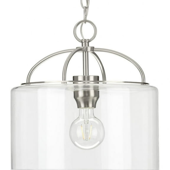 Leyden Collection One-Light Brushed Nickel and Clear Glass Farmhouse Style Hanging Pendant Light