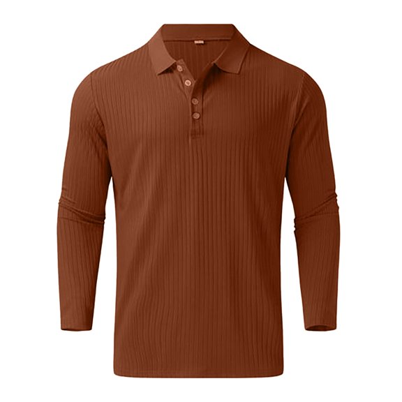 Aayomet Mens Long Sleeve Polo Shirts T Shirt Button Turn Down Collar Long Sleeve Tops T Shirt (Coffee, M)
