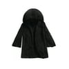 Girls Boys Hooded Plush Jacket Open Front Plush Fleece Warm Winter Outwear Coat Black/Brown