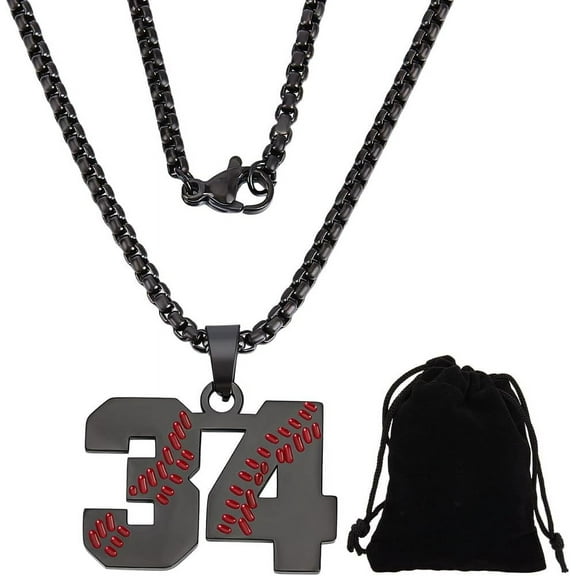 1 Box Baseball Necklace 667 Stainless Steel Chain Necklaces 201 Stainless Steel Baseball Number 0-99 Pendant Necklaces with Velvet Pouches