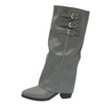 thumbnail image 3 of Shadoumai Women's Slouchy Knee High Boots Pointed Toe Leather Motorcycle Boots Vintage Low Heel Retro Foldover Fall Pull On Stacked Heeled Goth Winter Boots, 3 of 10