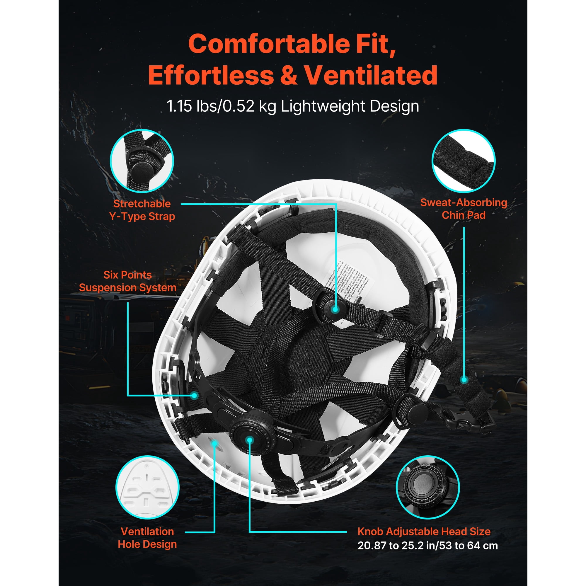 KFFKFF Adjustable ABS Safety Helmet with 6-Point Ratchet Suspension, ANSI/ISEA Z89.1 Certified Hard Hat for Indoor and Outdoor Industrial Use, Vented Design for Construction and Workwear