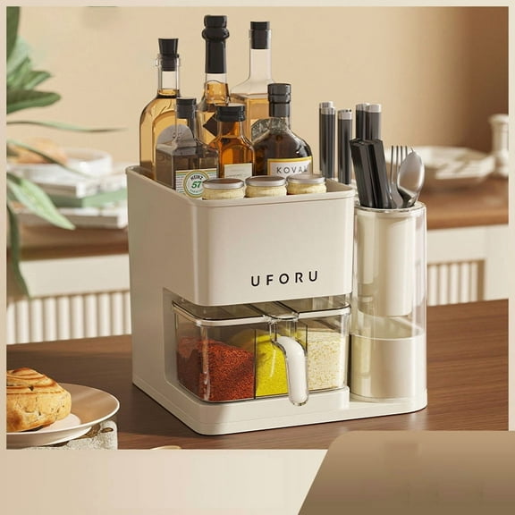 UFORU Kitchen Storage Organizer with Spice Rack & Knife Holder, Multifunctional Space-Saving Countertop Organizer