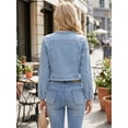 thumbnail image 3 of DARING DIVA Women's Collarless Long Sleeve Open Front Cropped Jean Jacket XS Light Blue, 3 of 8
