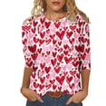 thumbnail image 1 of Penkiiy T-Shirt de la Saint-Valentin pour Femmes Manches 3/4 Col Rond Mignon Cœurs Graphiques T-Shirts Mode Décontractée Blouse 3TG Multicolore, 1 of 5