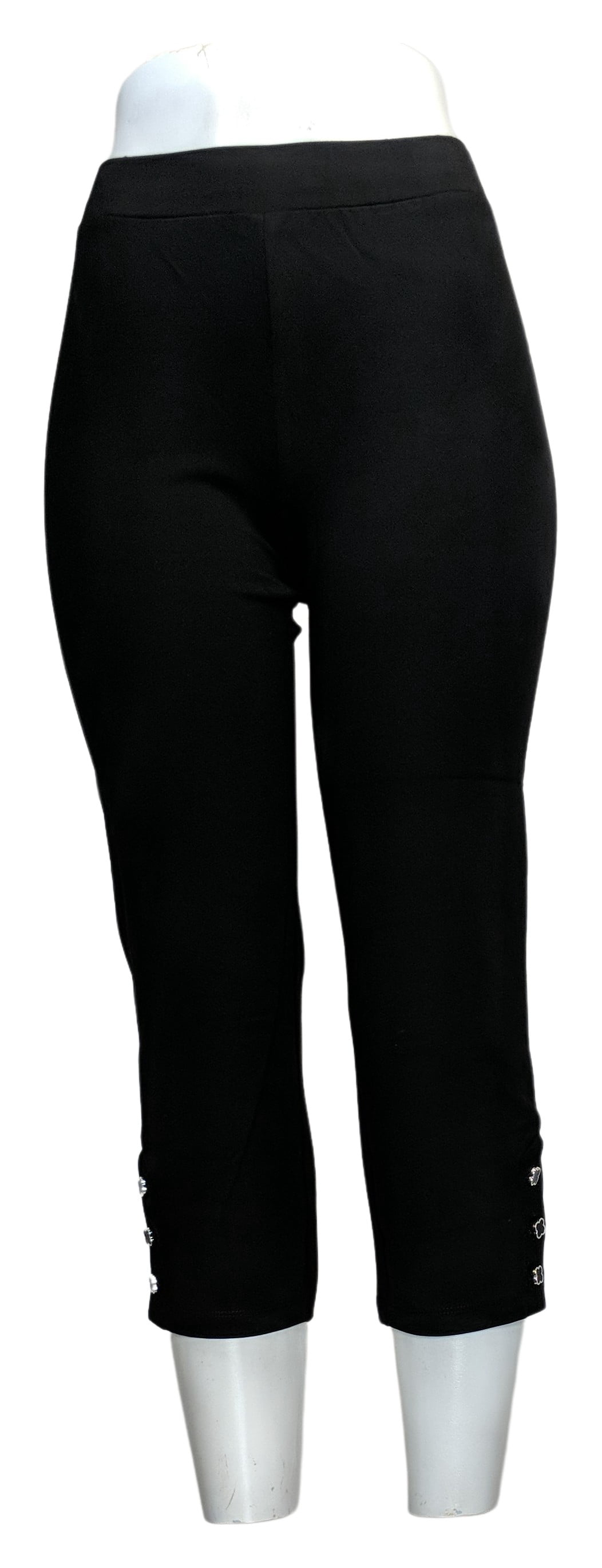 Susan Graver Women's Petite Pants P2XS Stretch Crop Button Detail Black