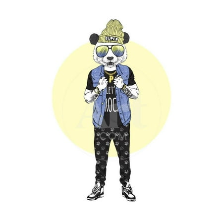 Panda Boy Dressed up in Rock Star Style Print Wall Art By