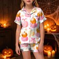 thumbnail image 2 of KPOPLK Halloween Kids Pajama Sets Girls Satin Silk Short Sleeve Tops and Shorts 2-Piece Snug-Fit Holiday Pajamas Soft Sleepwear Outfits,Size 12-13 Years, 2 of 5
