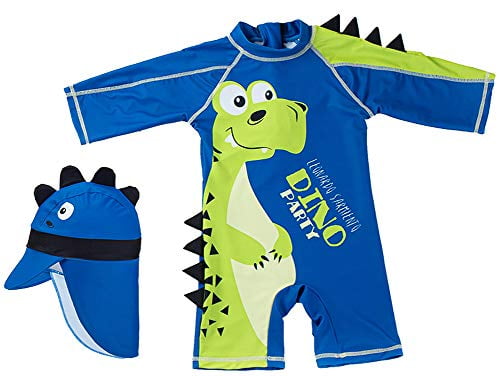 Baby Toddler Boys Two Pieces Swimsuit Set Swimwear Dinosaur Bathing Suit Rash Guards with Hat UPF 50+ 