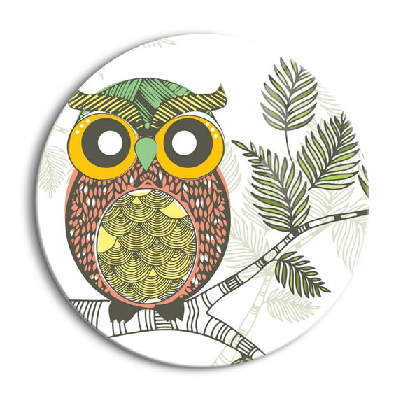 Colorful Owl Pink Owl Branch Leaves 24 inch Glass Round Wall Hanging Sign