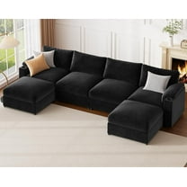 Sectional Couches for Living Room 119.6 Inch U Shaped Cloud Couch Modular Sofa Deep Seat 6-Seat Velvet Convertible Sleeper Sofa Chaise Padded Armrests Cup Holder