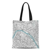 LADDKE Canvas Tote Bag Black and White City Map of Paris Well Organized Durable Reusable Shopping Shoulder Grocery Bag
