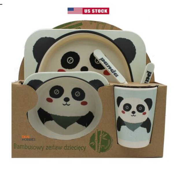 Baby Toddler Plate Set Kids Tableware Baby Bamboo Fiber Bowl Cup