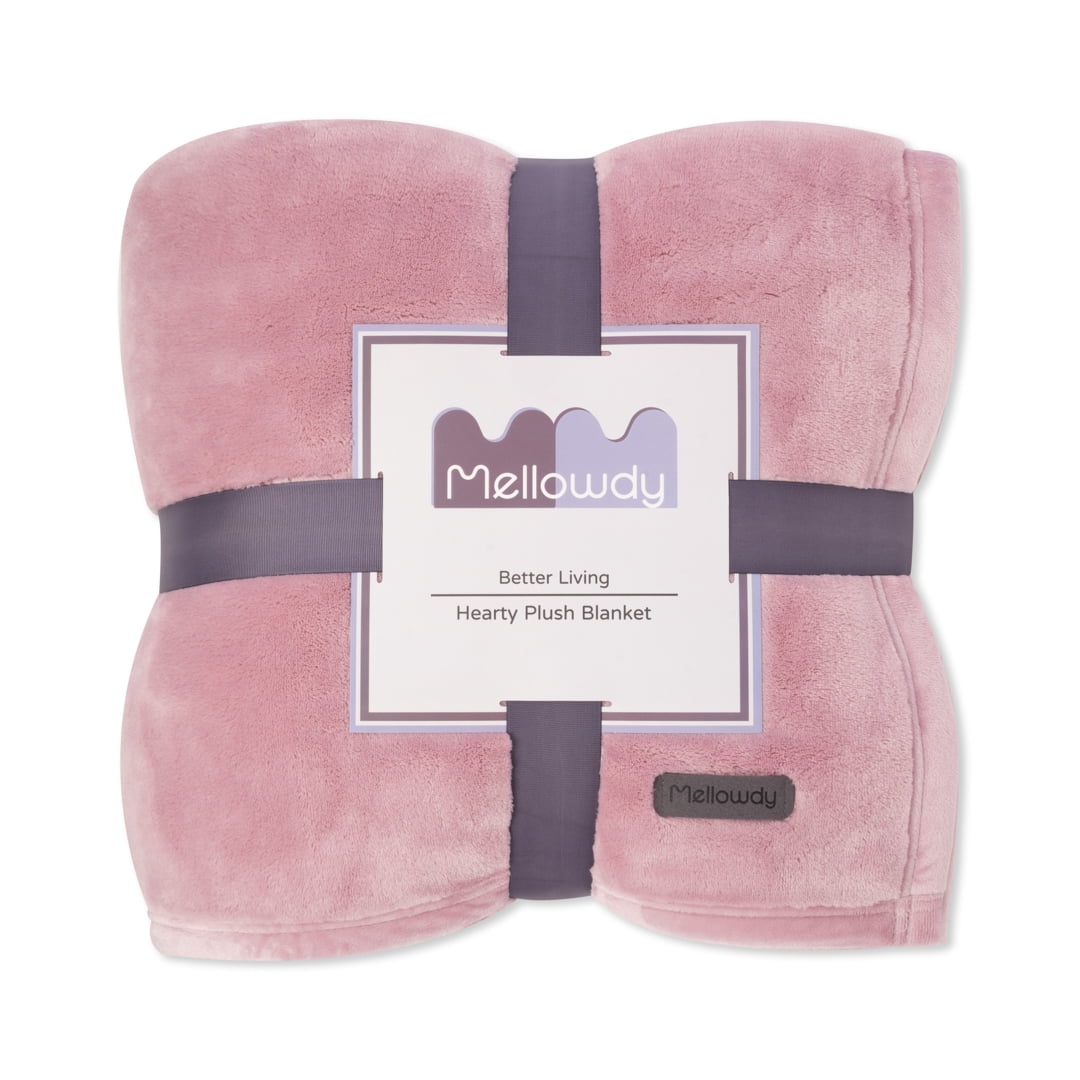 Mellowdy Extra Thick Hearty Plush Blanket - 500GSM Queen Warm Blanket for Winter, Fall, Couch, Bed (Brushed Pink, 90x90 inches)