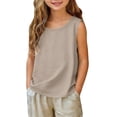 thumbnail image 3 of QIUOMBBP Loose Fit Casual Tank Tops for Girls Trendy Sleeveless Crewneck Summer Tanks Beach Vacation Cooling Blouses Khaki 4 Years, 3 of 9