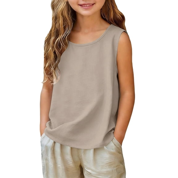 CHEEREAM Athletic Tank Top For Girls Crew Neck Sleeveless Blouse Kids Lightweight Loose Fit Shirts