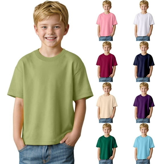 WUANDIXFA Boys Plain Basic Tees 5-16 Years Cotton Solid Short Sleeve Crewneck T Shirts Teen Boys Summer Clothes (Light Green, 7-8 Years)