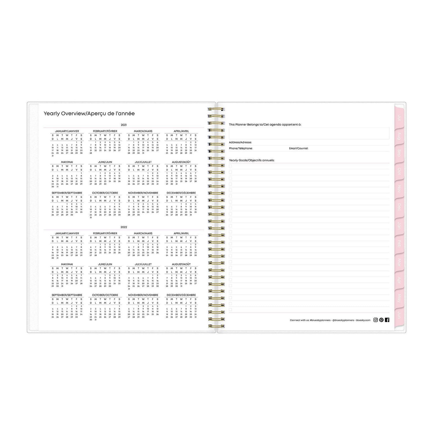 Agenda hebdomadaire/mensuel Blue Sky Laurel, grand format, année 2021-2022