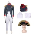 thumbnail image 3 of Sombrero de Napoleón medieval para cosplay, disfraz de fantasía, disfraz para adultos, hombres y mujeres, sombrero de almirante bicornio, uniforme, bata, pantalones, traje de Halloween, 3 of 5