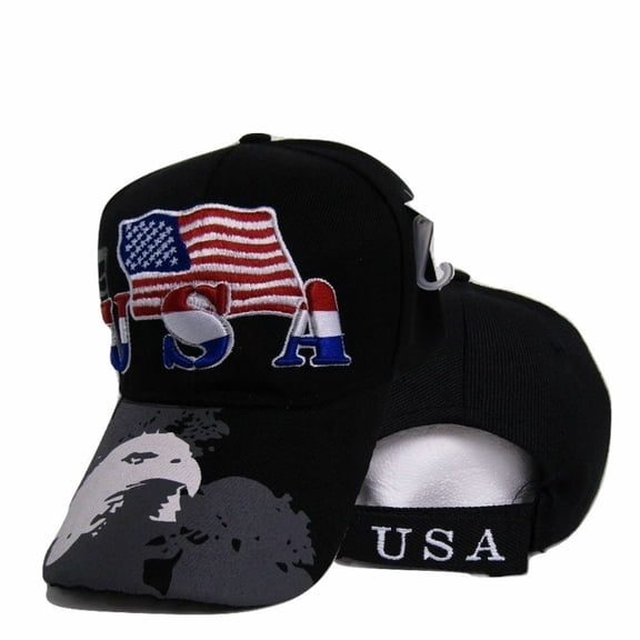 USA American Bald Eagle Shadow Flag Embroidered Baseball Cap Hat Premium