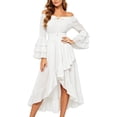 thumbnail image 4 of Karymi Off Shoulder Maxi Dress, Ruffle Trim Drawstring Tiered Bell Sleeve Smocked Waist Irregular Ruffle Flowy Halloween Party Gown Maxi Dresses for Women, 4 of 4