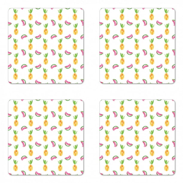 Pineapple Coaster Set Of 4 Pineapple And Watermelon Fruit Themed Minimal Sketch Pastel Watercolor Pattern Square Hardboard Gloss Coasters Standard Size Multicolor By Ambesonne Walmart Com Walmart Com