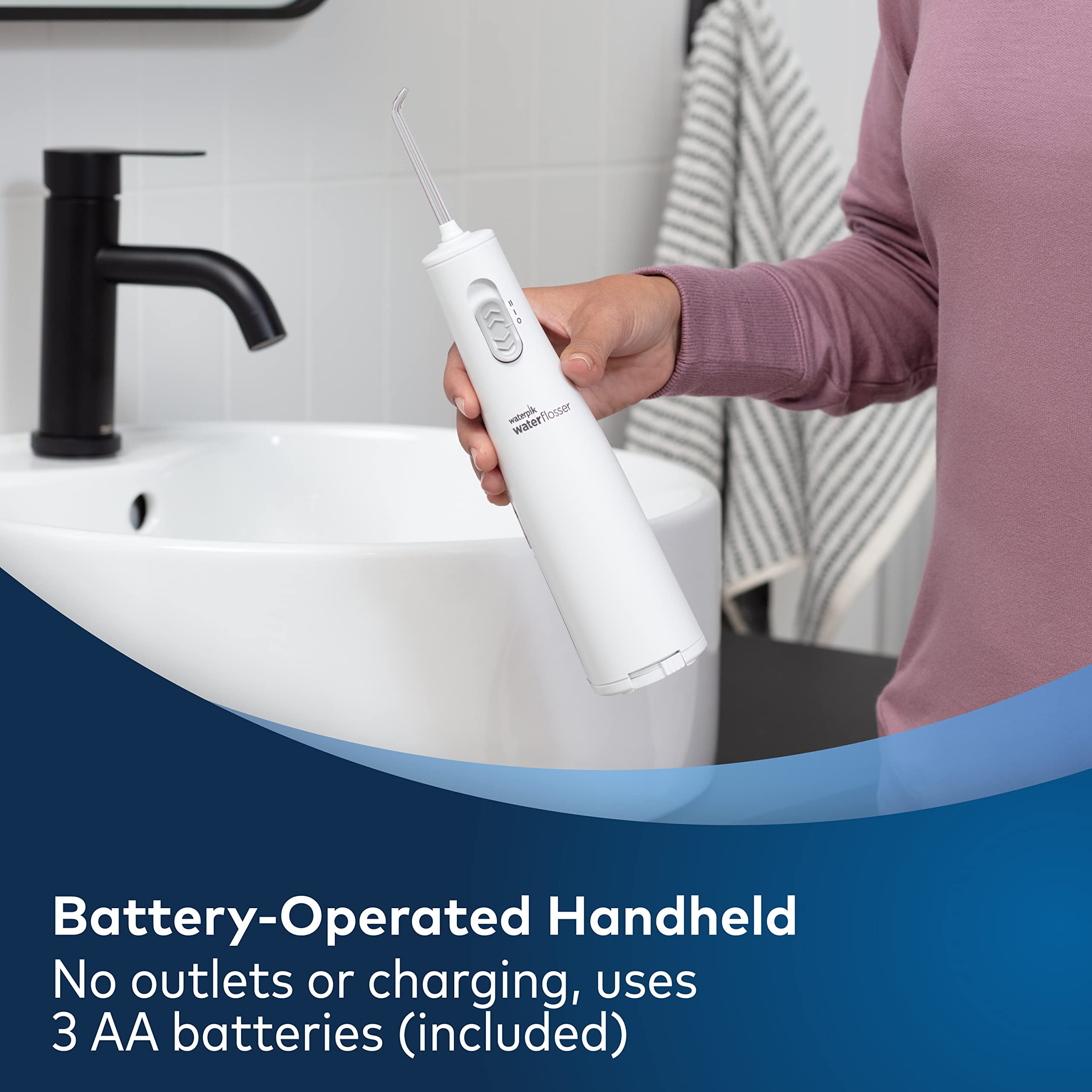 Waterpik Cordless Water Flosser, Battery Operated & Portable for Travel & Home, ADA Accepted Cordless Express, White WF-02