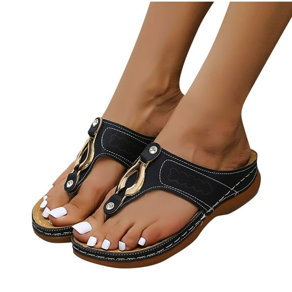 THDHVS Womens Wedge Sandals,Wedge Sandals for Women,Women's Fashion Casual Summer Style Clip Toe Thick Bottom Round Head Retro Beach Wedge Heel Slippers Black 5