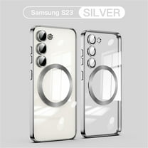 for Samsung Galaxy S23 Case [Compatible with Magsafe] Clear Magnetic Phone Case Transparent Thin Shockproof Soft TPU Electroplated Bumper Anti-Slip Protective Phone Cover,Silver