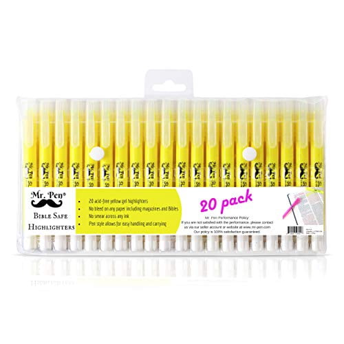 Mr. Pen- Gel Highlighters, Bible Highlighter, Pack of 20, No Bleed Highlighter, Yellow Highlighters, Dry Highlighter, Bible Study Highlighter