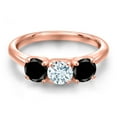 thumbnail image 3 of Gem Stone King 18K Rose Gold Plated Silver Sky Blue Aquamarine and Black Diamond Engagement Ring for Women | 1.60 Cttw | Round 5MM | Gemstone March Birthstone | Size 6, 3 of 6