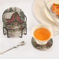 thumbnail image 4 of 6 Pcs Drink Coasters with Holder 3.94in Woven Coasters for Drinks Old Red Barn Coaster Set for Protection Table, 4 of 7