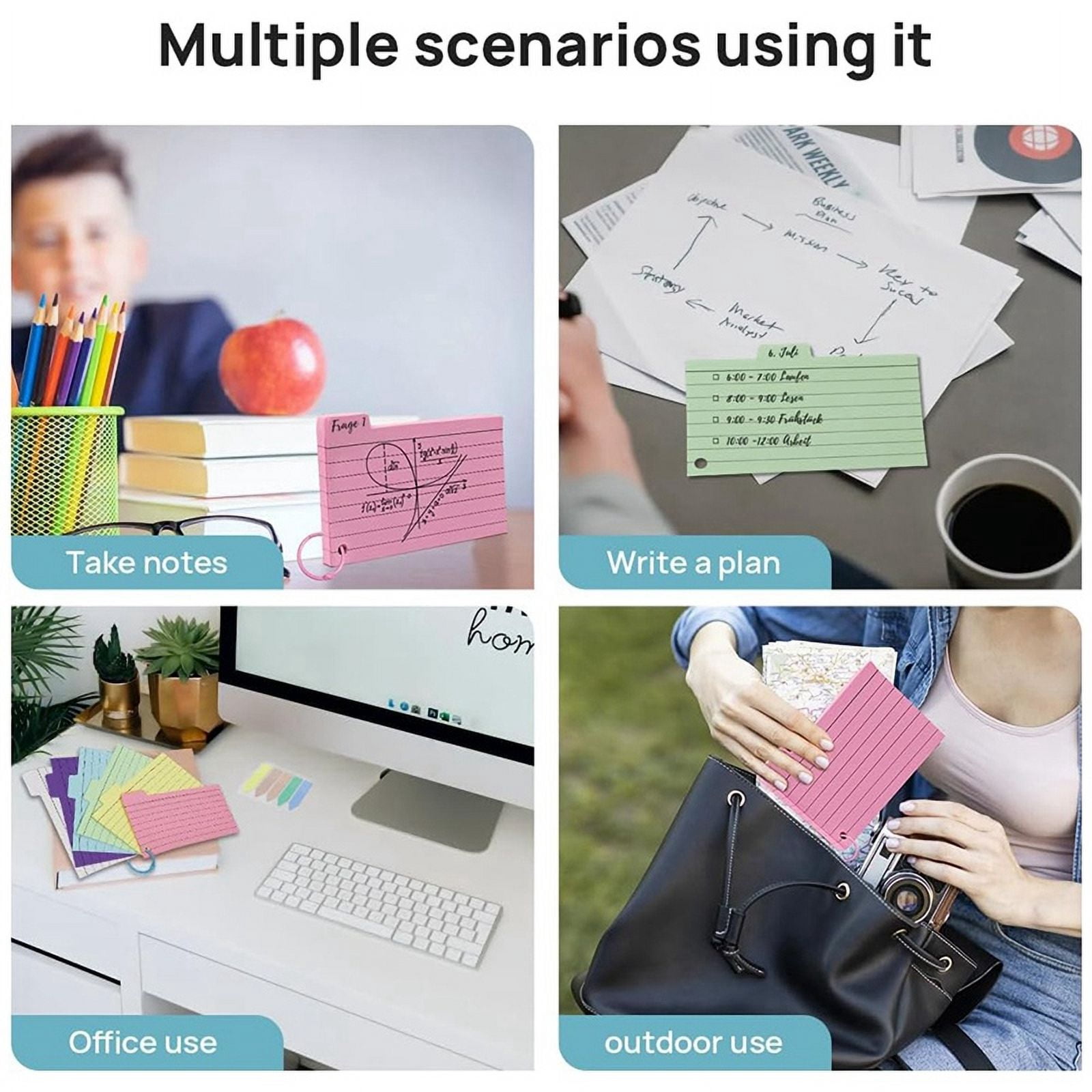 900 Pack Index Cards, 3inch X 5inch Ruled Index Cards with Ring, Colored Lined Flash Cards, Both Sides Note Cards
