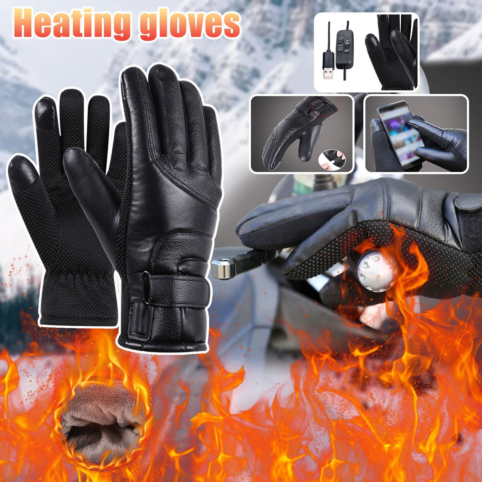 Gants Chauffants Homme USB - Imperméables, Antidérapants, Écran Tactile - Pour Vélo, Randonnée, Ski, Hiver - 5