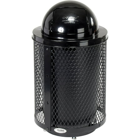 Global Industrial GBE261948BKD Outdoor Diamond Steel Trash Can with Base, 36 gal, Black