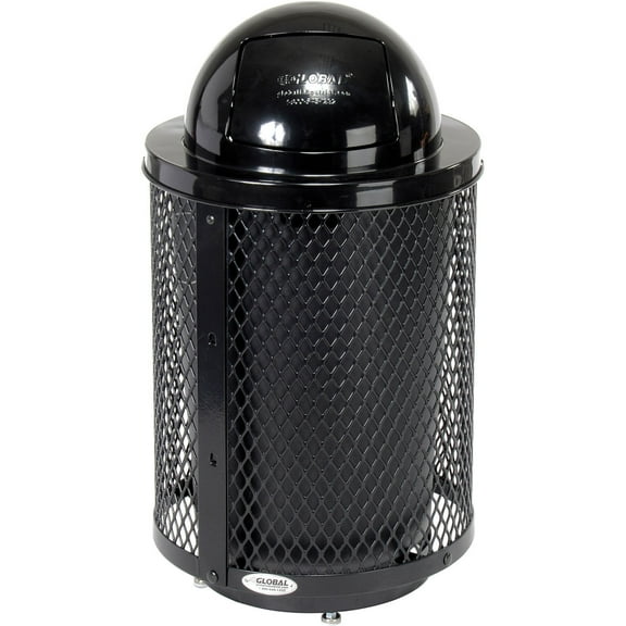 Global Industrial GBE261948BKD Outdoor Diamond Steel Trash Can with Base, 36 gal, Black