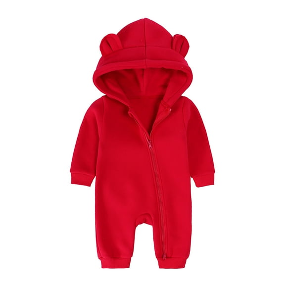 LIUJUNSHOP Baby Jumpsuit Bear Ear Hooded Thin Rompers Boys Girls Long Sleeve Onesie with Zipper Red 6-9 Months