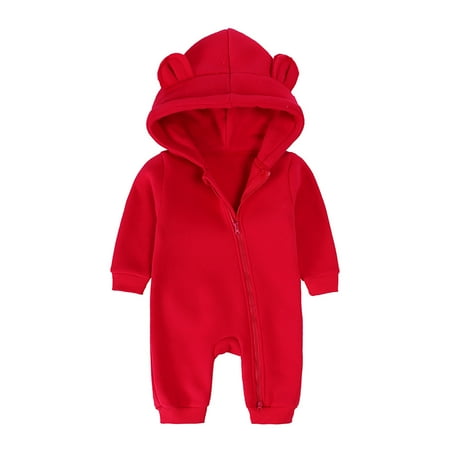 

Girls Jumpsuit Unisex Long Sleeve Zipper Bear Ears Hooded Warm Romper Loose Overalls for Kids