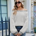 thumbnail image 5 of Womens Off the Shoulder Sweater 2025 Fall Winter Long Sleeve Striped Sweater Oversized Knitted Pullover Tops Silver Grey XL, 5 of 6