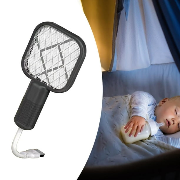 Mini raqueta matamoscas eléctrica, ligera y portátil. Negro