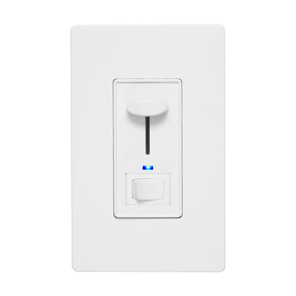 Maxxima 3-Way / Single Pole Dimmer Light Switch 600W, Indicator Light, LED Compatible Screwless Wall Plate Included, White