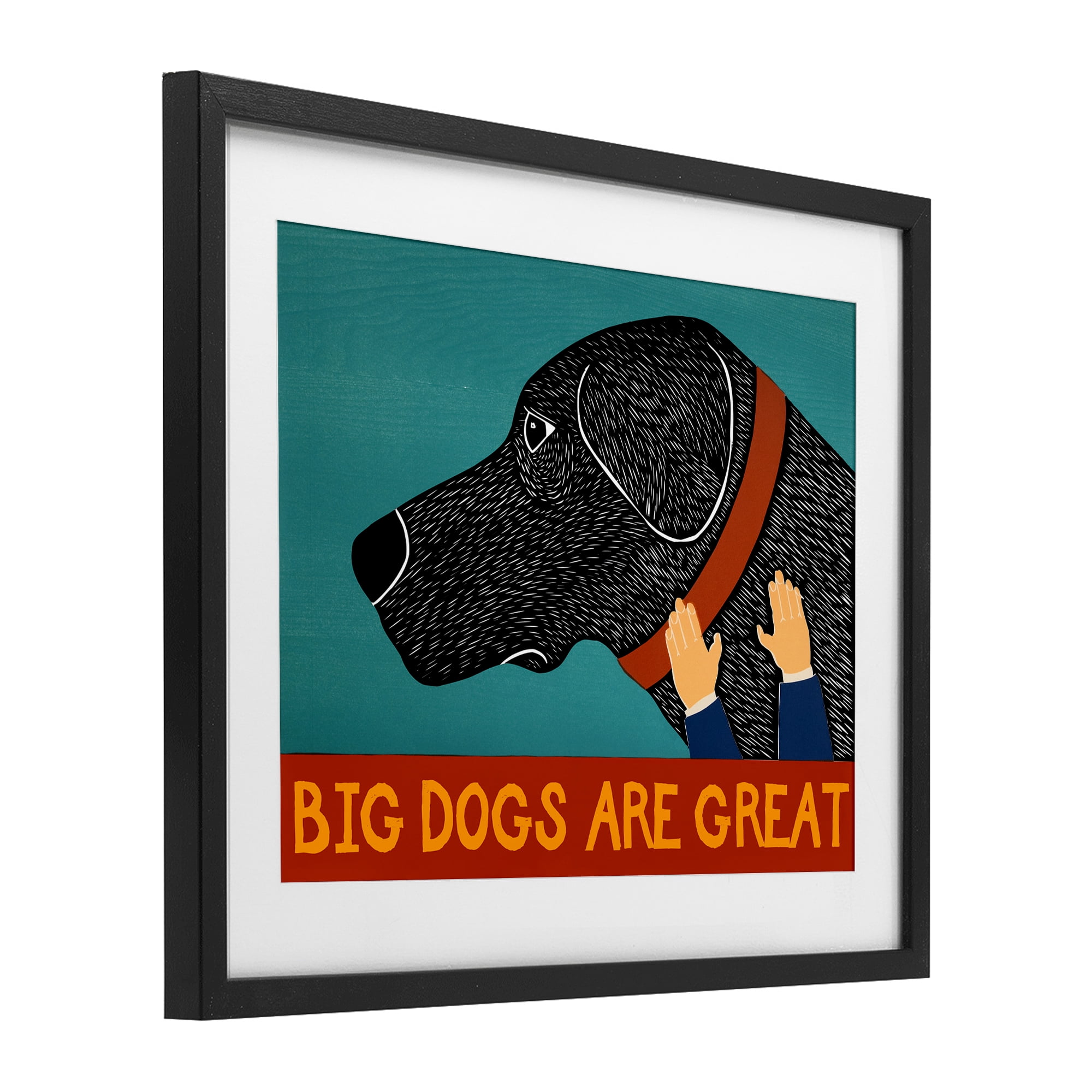 Big Dogs Are Great Black Framed Print Under Glass, design by Stephen Huneck