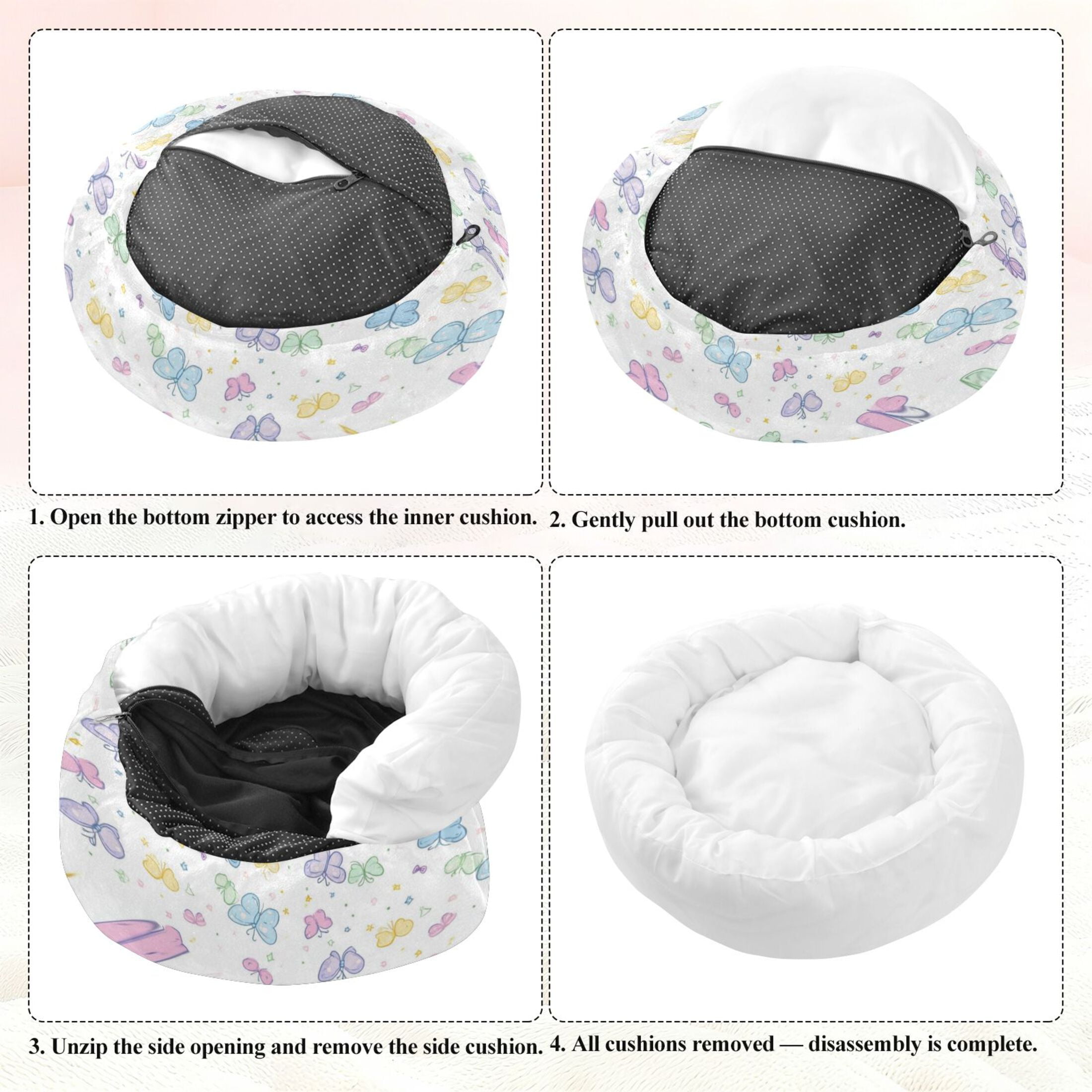 Iauyy Pet Couch Donut Cat Bed for Indoor Cats/Small Dogs Washable & Machine with Non-slip Bottom Calming Cat Furniture, Soft-colored Cartoon Butterfly (M)