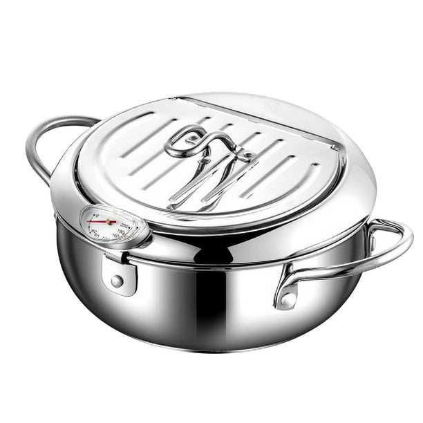 Pisexur Batería de cocina Freidora de acero inoxidable para el hogar con colador y control de temperatura. Mini freidora. para la cocina del hogar