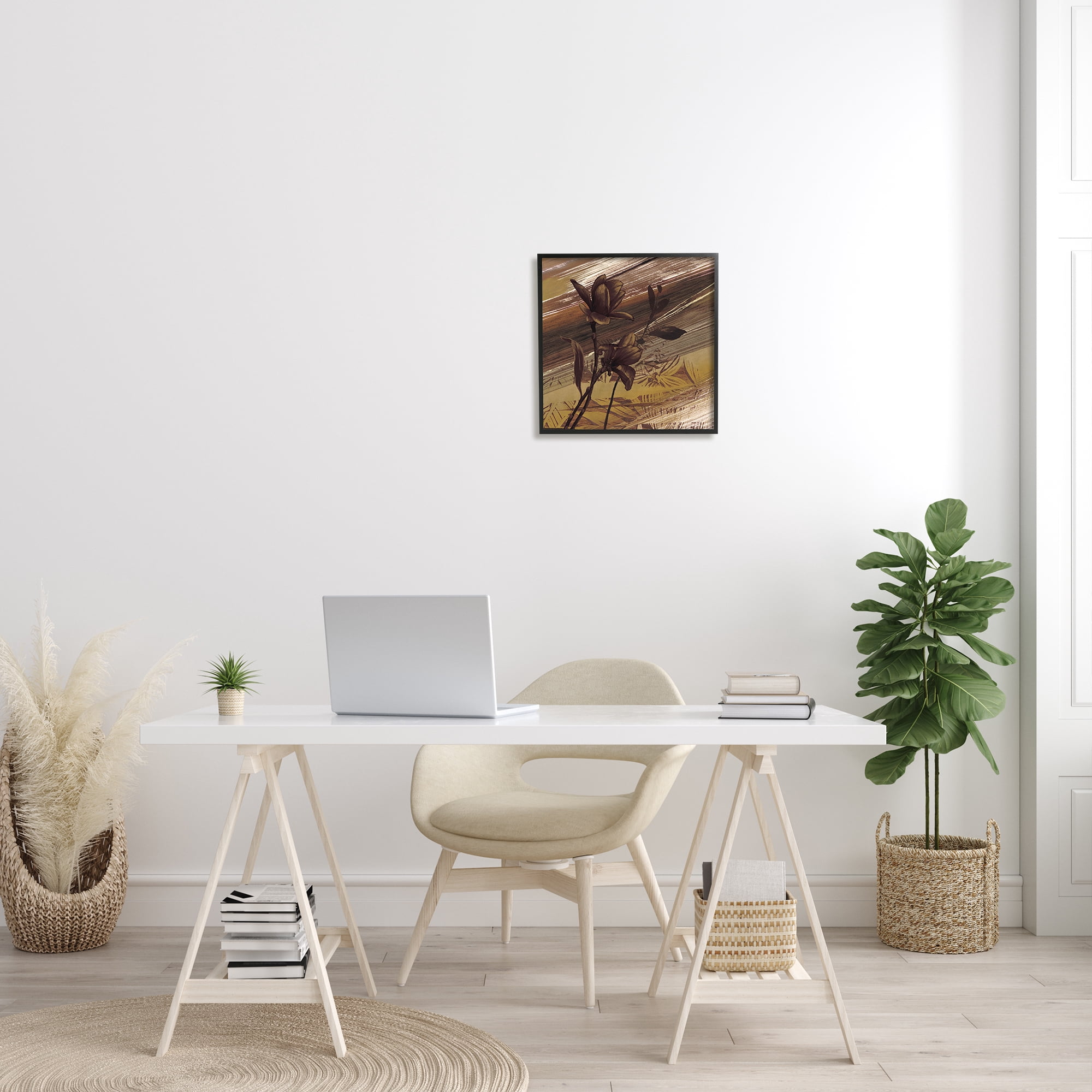 Mellow Brown Flowers Abstract Tan Muddy Earth Tones Botanical & Floral Framed Art Print Wall Art, 17x17