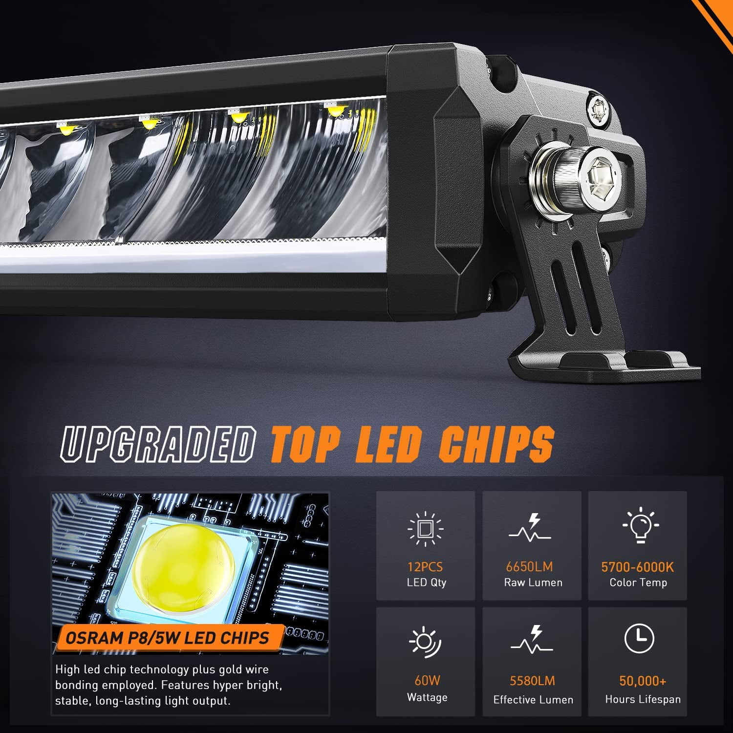 Nilight 15.5" Single Row Led Light Bar 60W 6650LM Anti-Glare Flood Spot Combo DRL Offroad Slim Light Bar w/ 16AWG DT Wiring Kit for SUV ATV UTV Boat